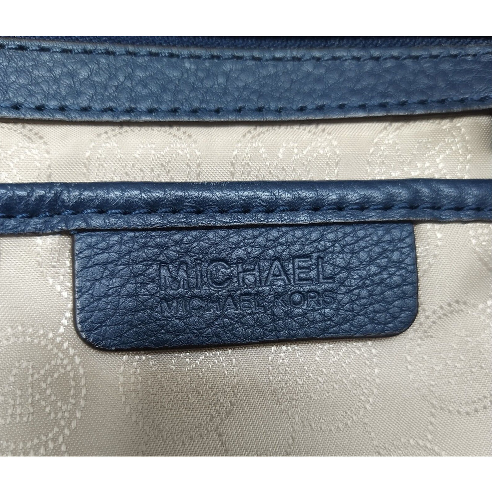 Michael Kors Rhea Blue Pebbled Leather Zipper Pocket Hobo Shoulder Bag - Picture 12 of 16